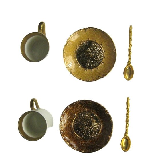 Mike and Ally Set of 6 Espresso Cups Saucers Spoons Gold Rim Porcelain Turkish - Picture 13 of 13